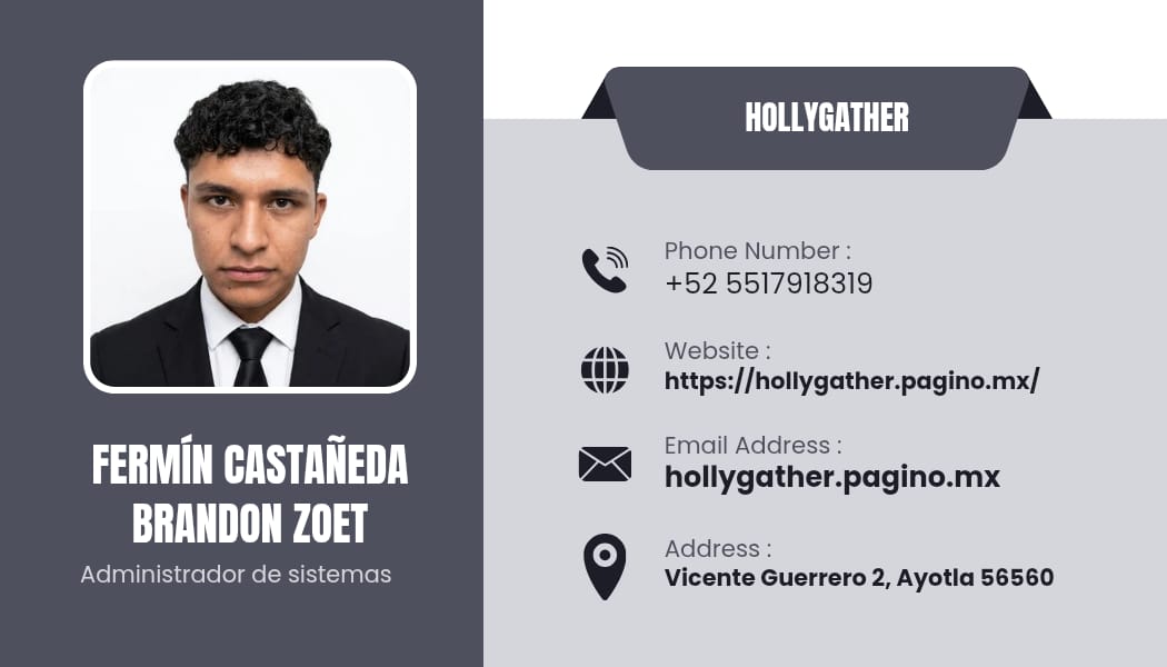 Tarjeta de presentación de Fermín Castañeda Brandon Zoet — Administrador de sistemas en Hollygather