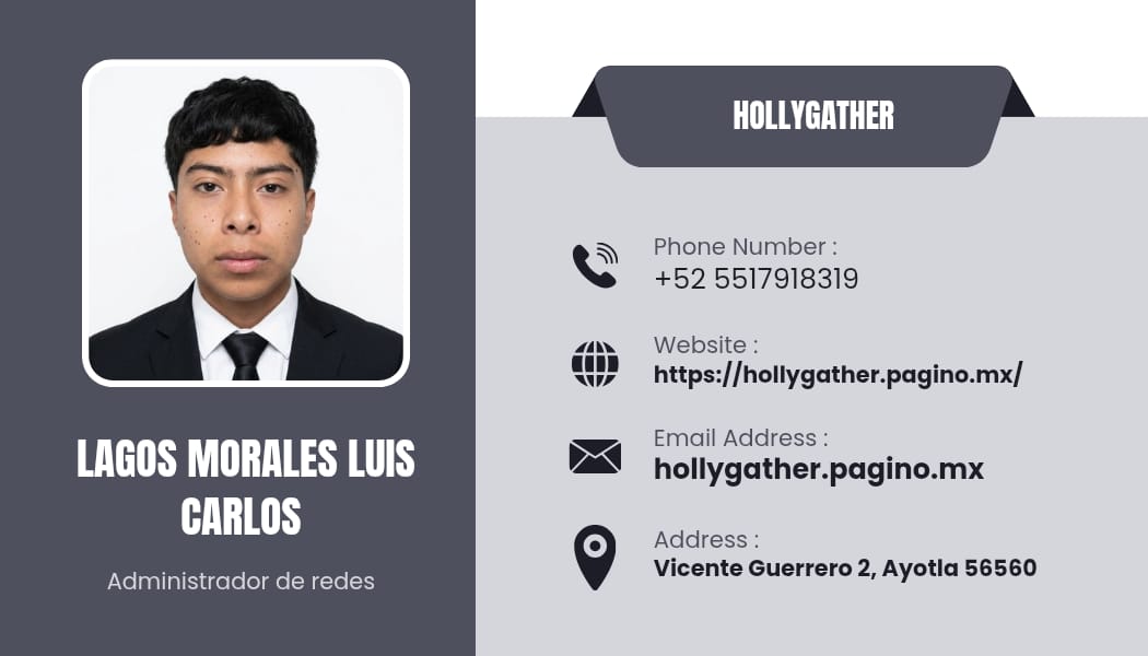 Tarjeta de presentación de Lagos Morales Luis Carlos — Administrador de redes en Hollygather